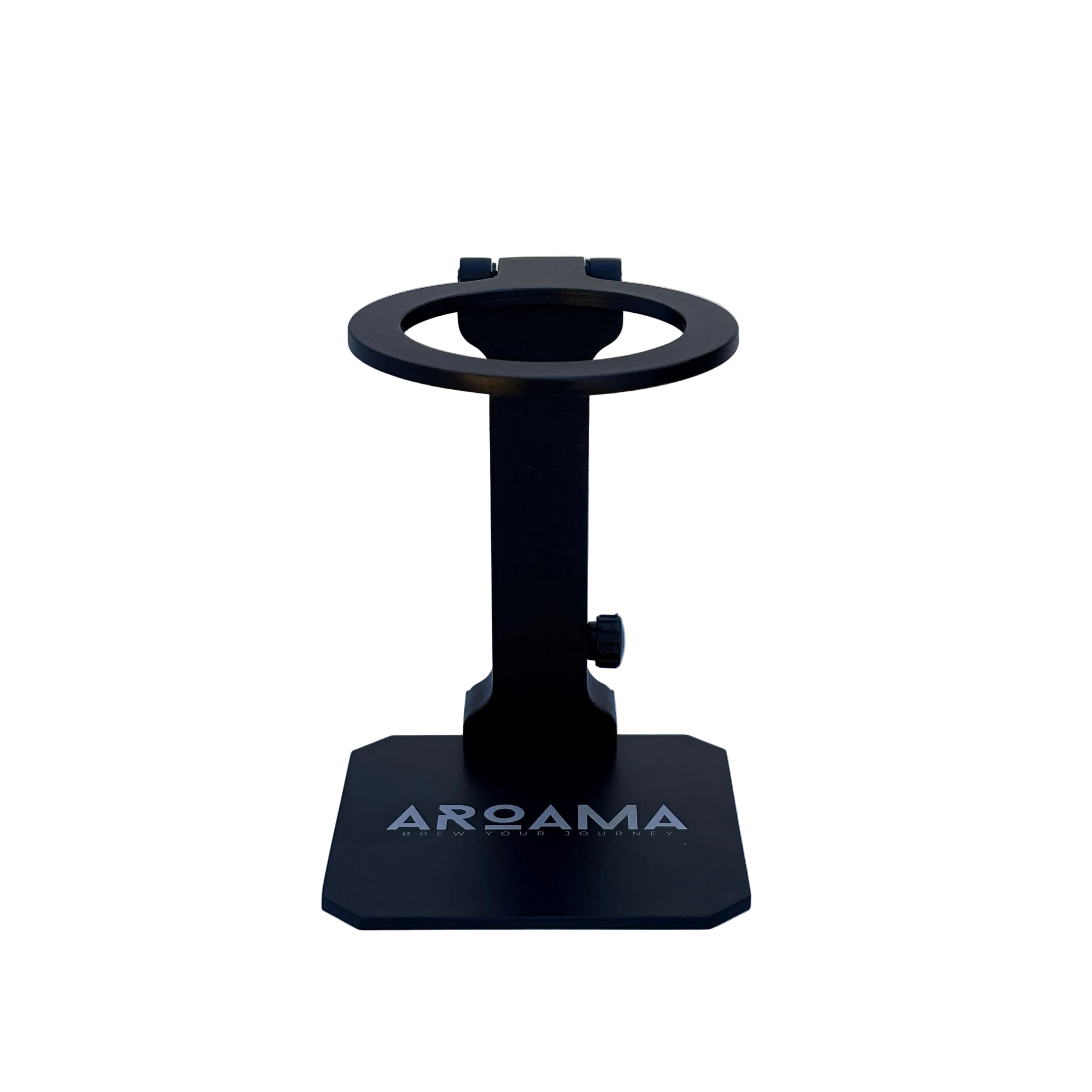 Metal stand with AROAMA logo