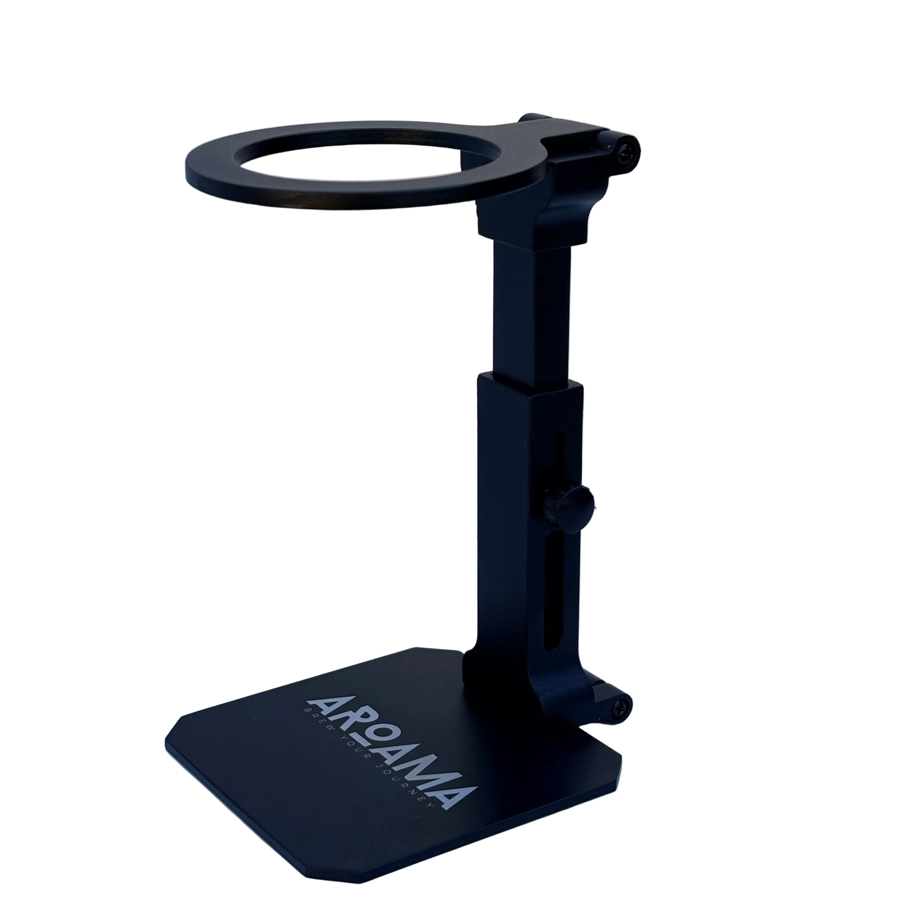 Metal stand with AROAMA logo